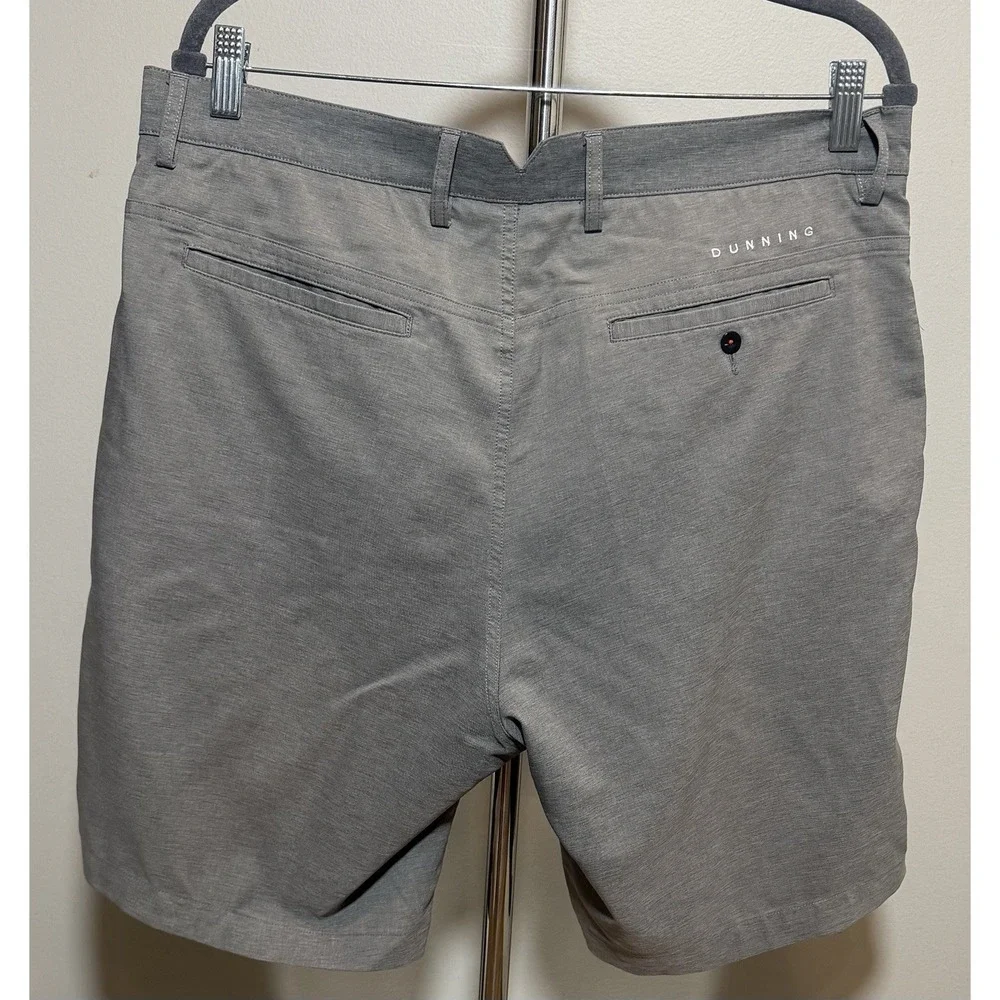 Dunning Men's Gray Solid Chino Shorts Flat Front Zip Slash Pockets Regular